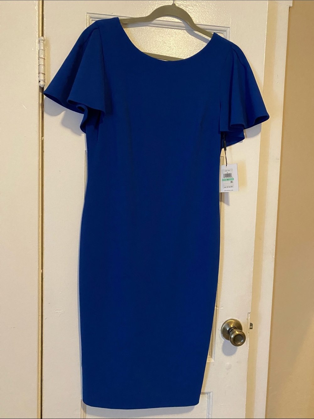 Calvin Klein Royal Blue Midi Dress with Flutter Sleeves